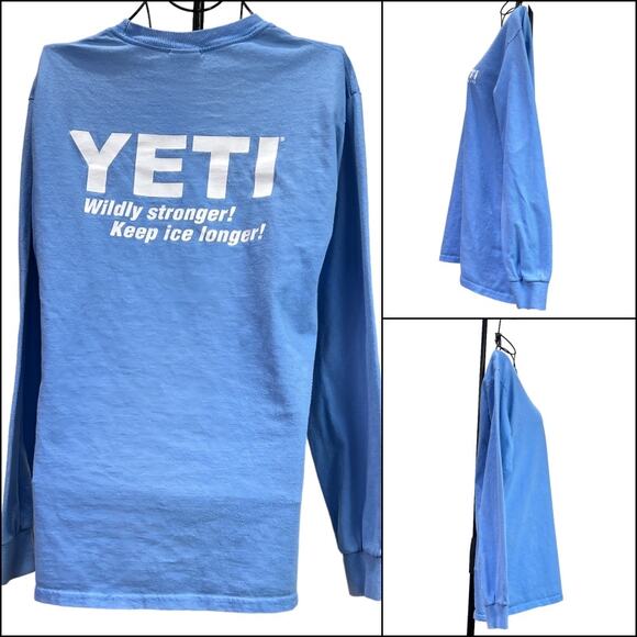 Gildan Crew Neck YETI Printed Both Sides Long Sleeve Tee Shirt Top Size Small - Picture 2 of 10